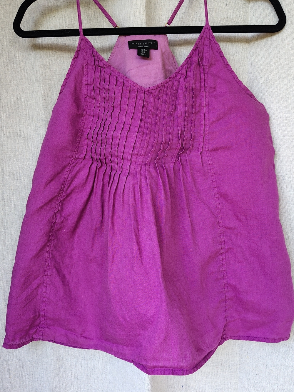 100% Cotton Willi Smith Magenta/Purple Pleated Spaghetti Strap Tank Top